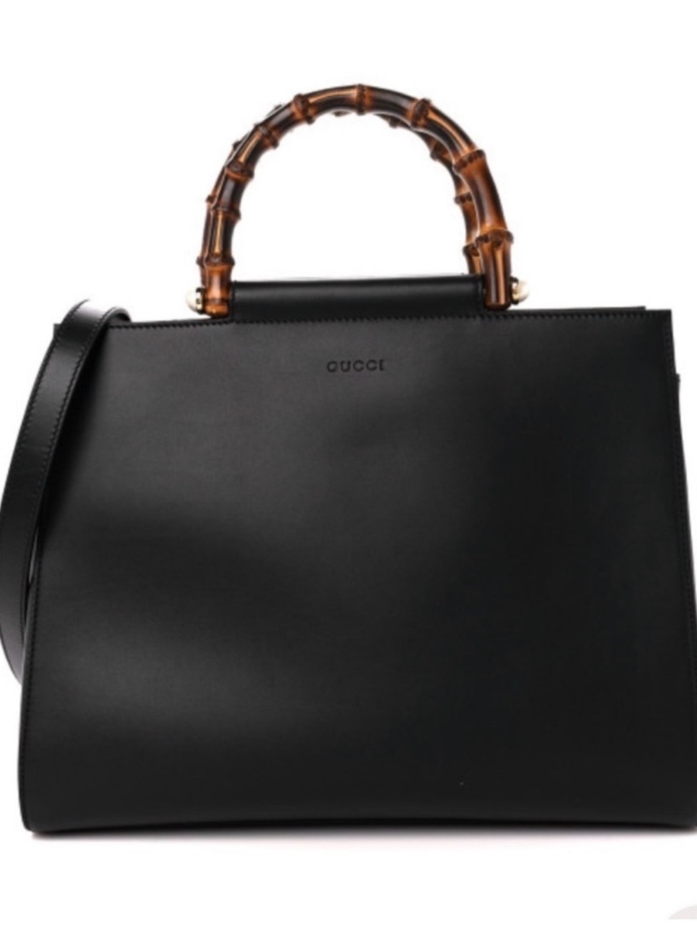 Gucci Black Leather Satchel with Bamboo Top Handles